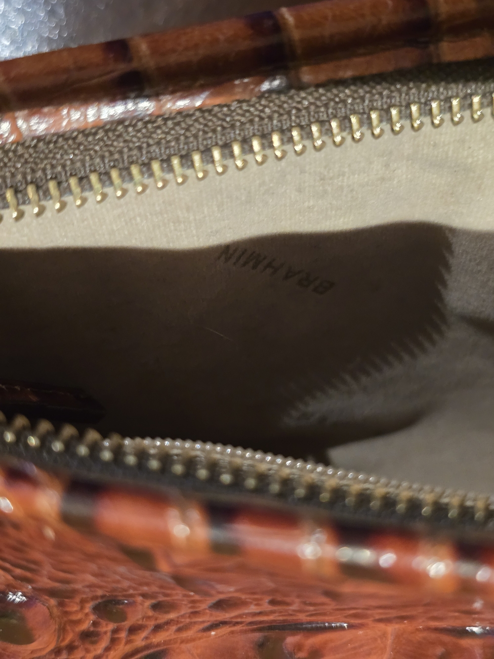 Brahmin Chestnut Croc-Embossed Leather Purse with Signature Gold Medallion - Picture 7 of 13